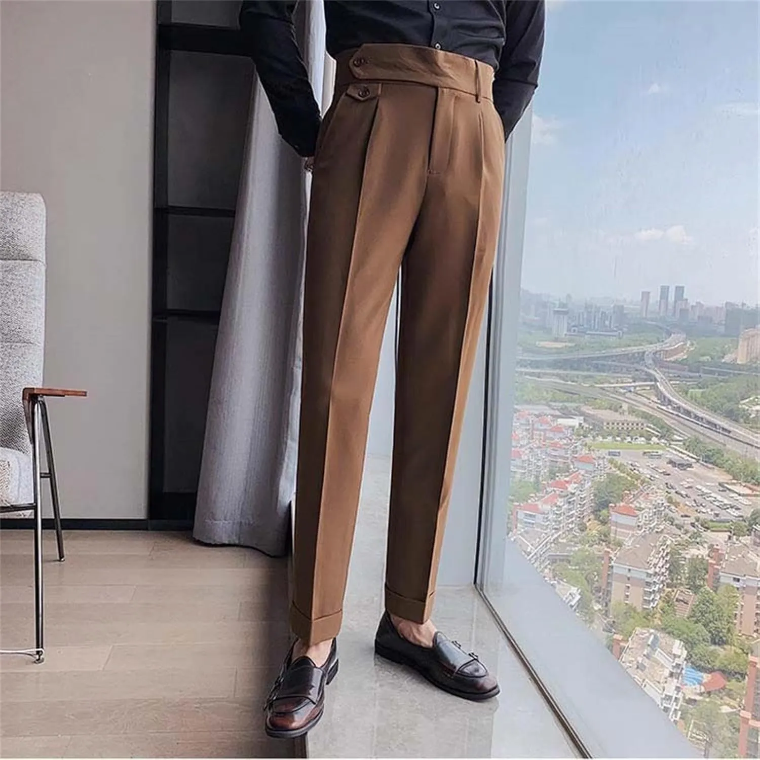Men's Casual Chino Pants Solid Slim Fit Stretch Work Suit Pants Comfy Lightweight Slacks Dress Trousers