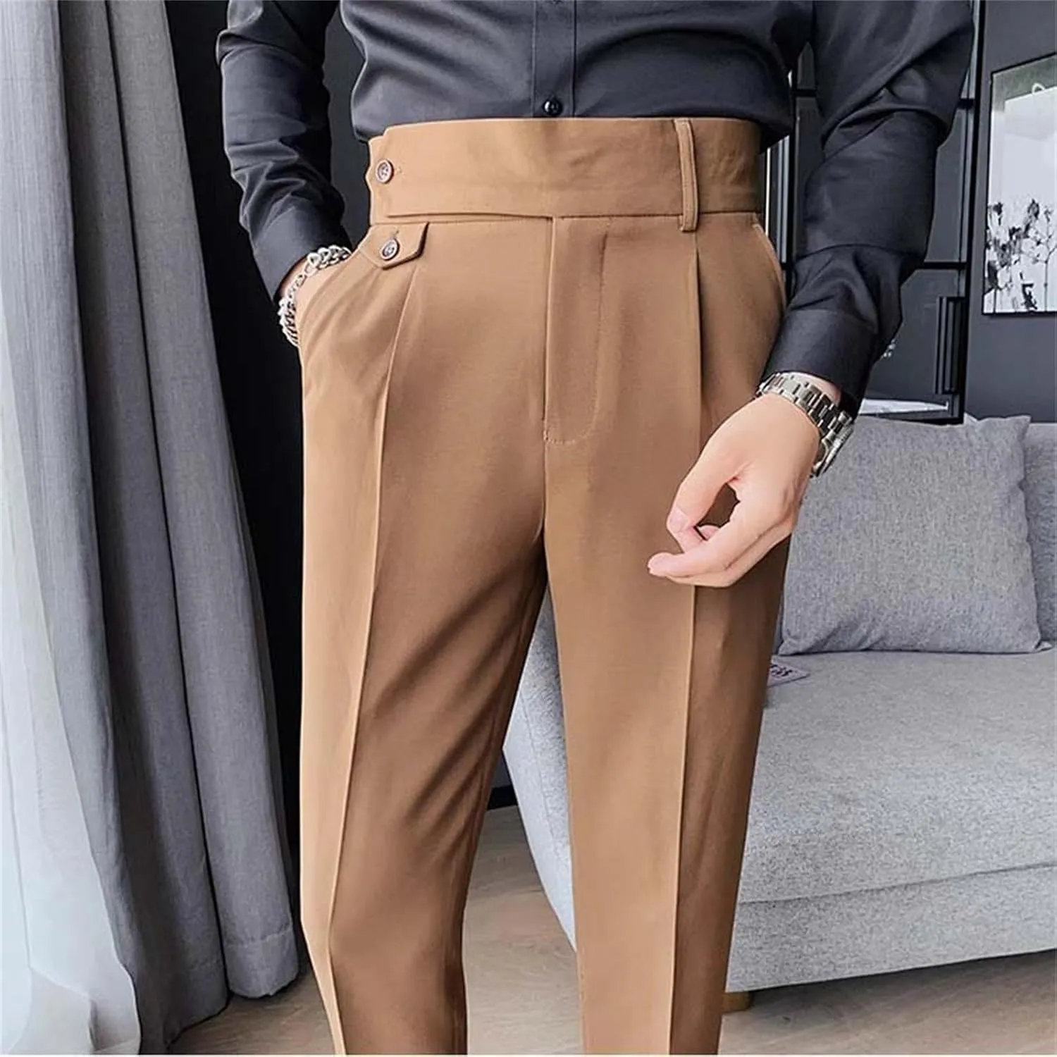 Men's Casual Chino Pants Solid Slim Fit Stretch Work Suit Pants Comfy Lightweight Slacks Dress Trousers