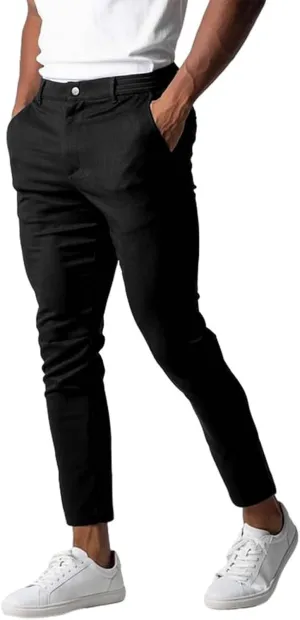Mens Casual Chino Pants,Slim Fit Zipper Button Expandable Waist Stretch Dress Suit Pants Work Classic Suit Trousers