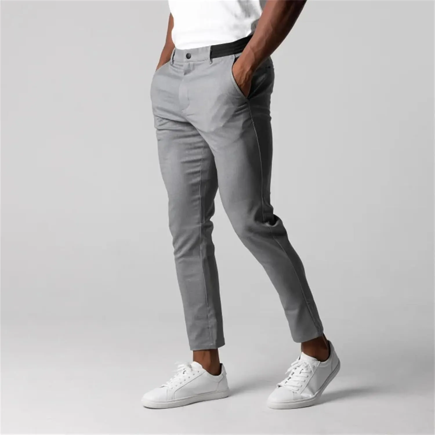 Mens Casual Chino Pants,Slim Fit Zipper Button Expandable Waist Stretch Dress Suit Pants Work Classic Suit Trousers