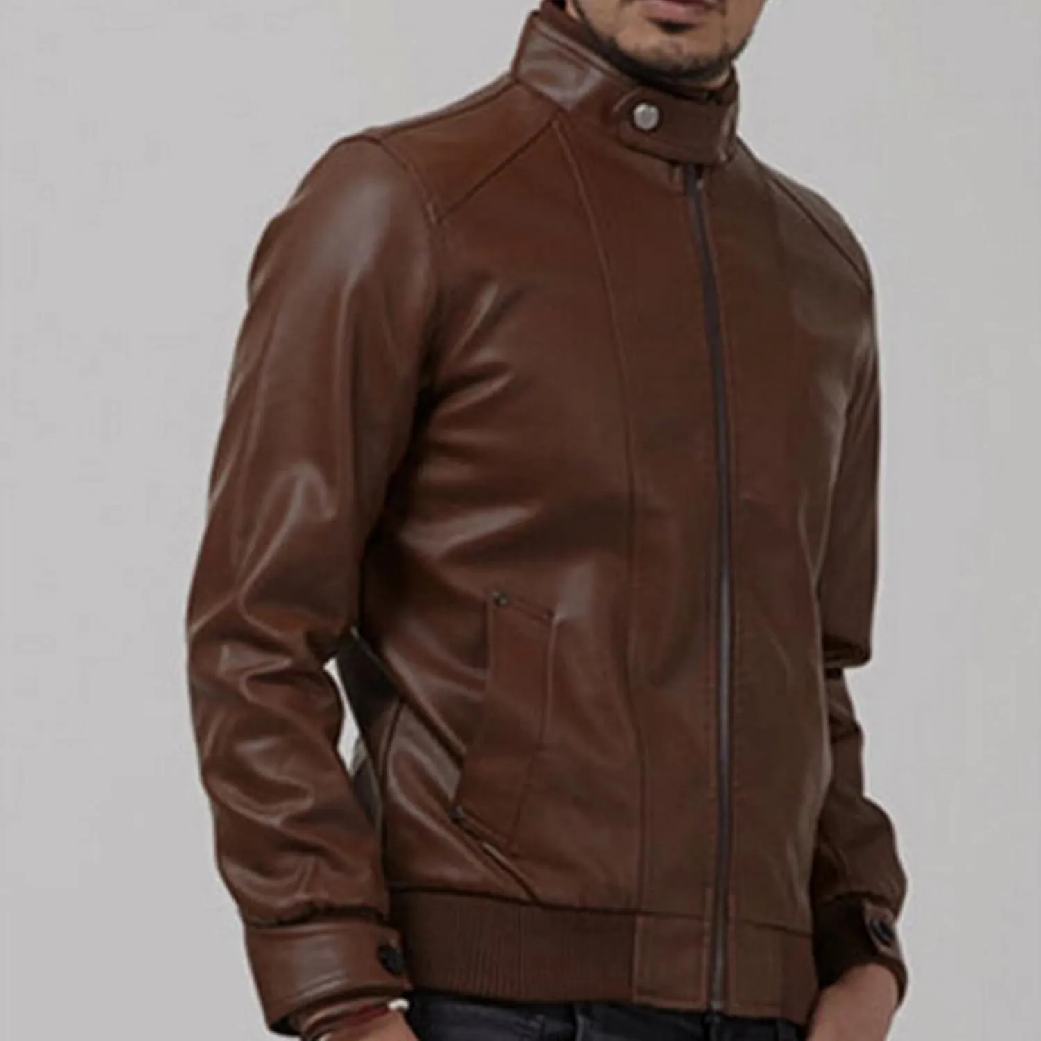 Men's Casual Stand Collar Biker Coat Long Sleeve Motorcycle Leather Jacket Fall Winter Sport Bomber Outwear