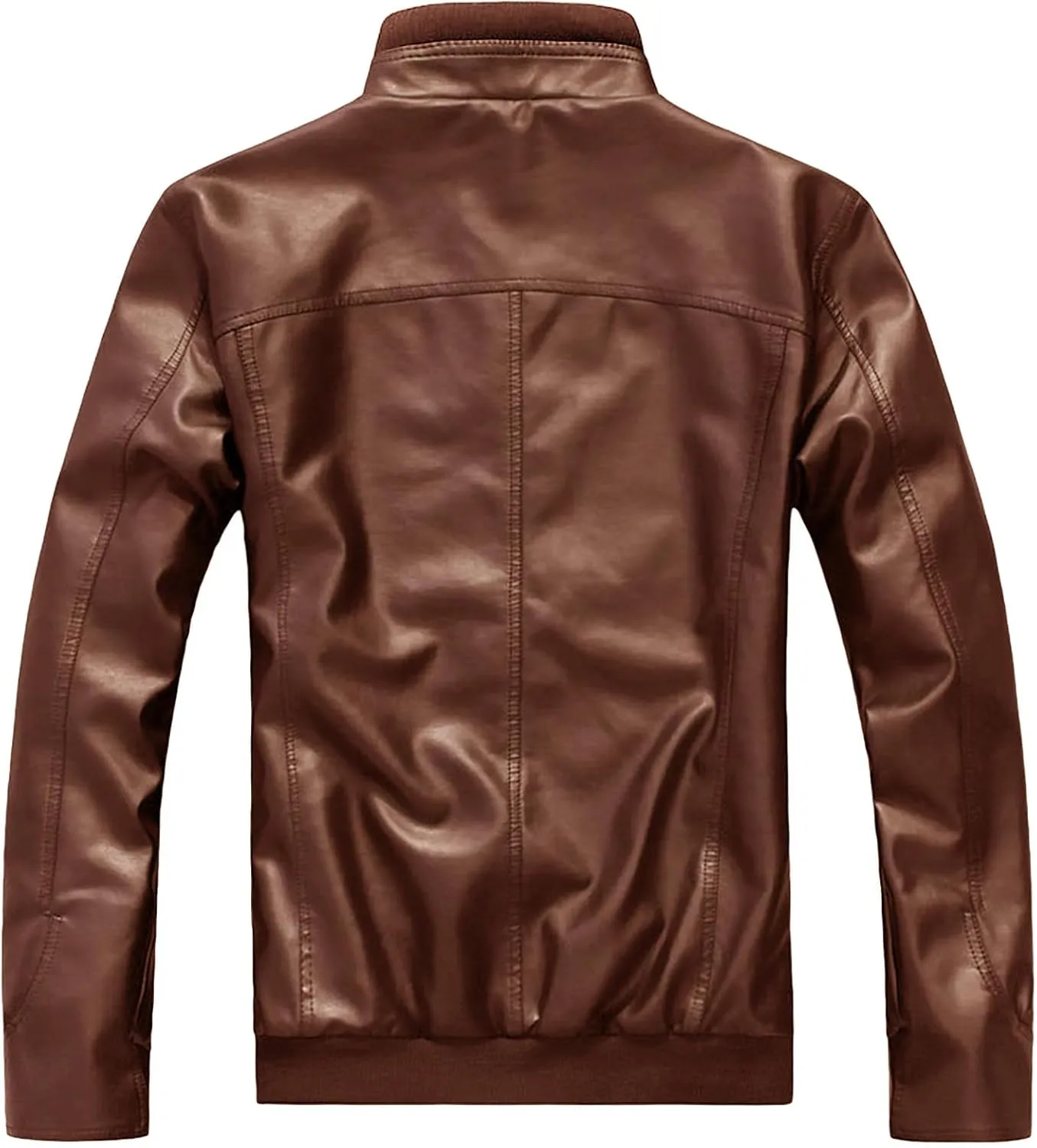Men's Casual Stand Collar Biker Coat Long Sleeve Motorcycle Leather Jacket Fall Winter Sport Bomber Outwear