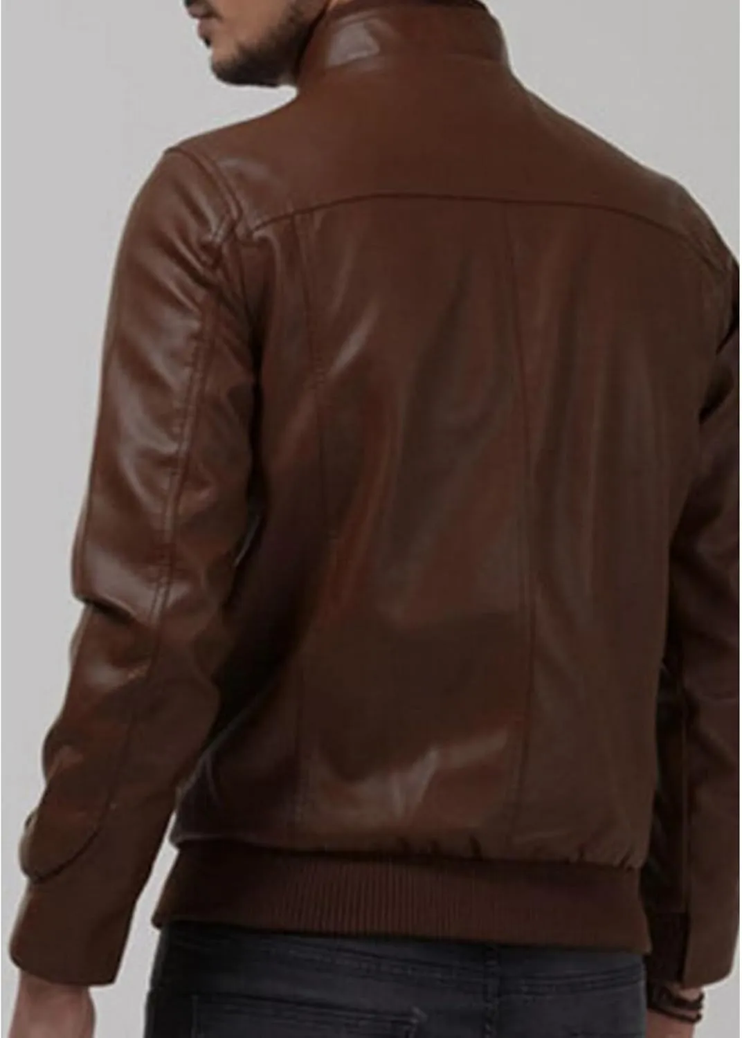 Men's Casual Stand Collar Biker Coat Long Sleeve Motorcycle Leather Jacket Fall Winter Sport Bomber Outwear