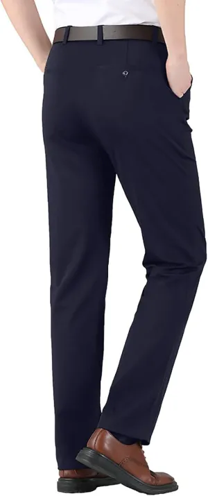 Mens Chinos Pants,Slim Fit Skinny Stretch Dress Pants Straight Leg Zipper Button Business Classic Dress Trousers