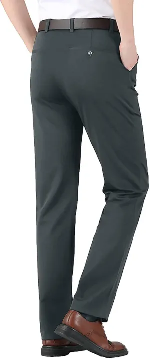 Mens Chinos Pants,Slim Fit Skinny Stretch Dress Pants Straight Leg Zipper Button Business Classic Dress Trousers