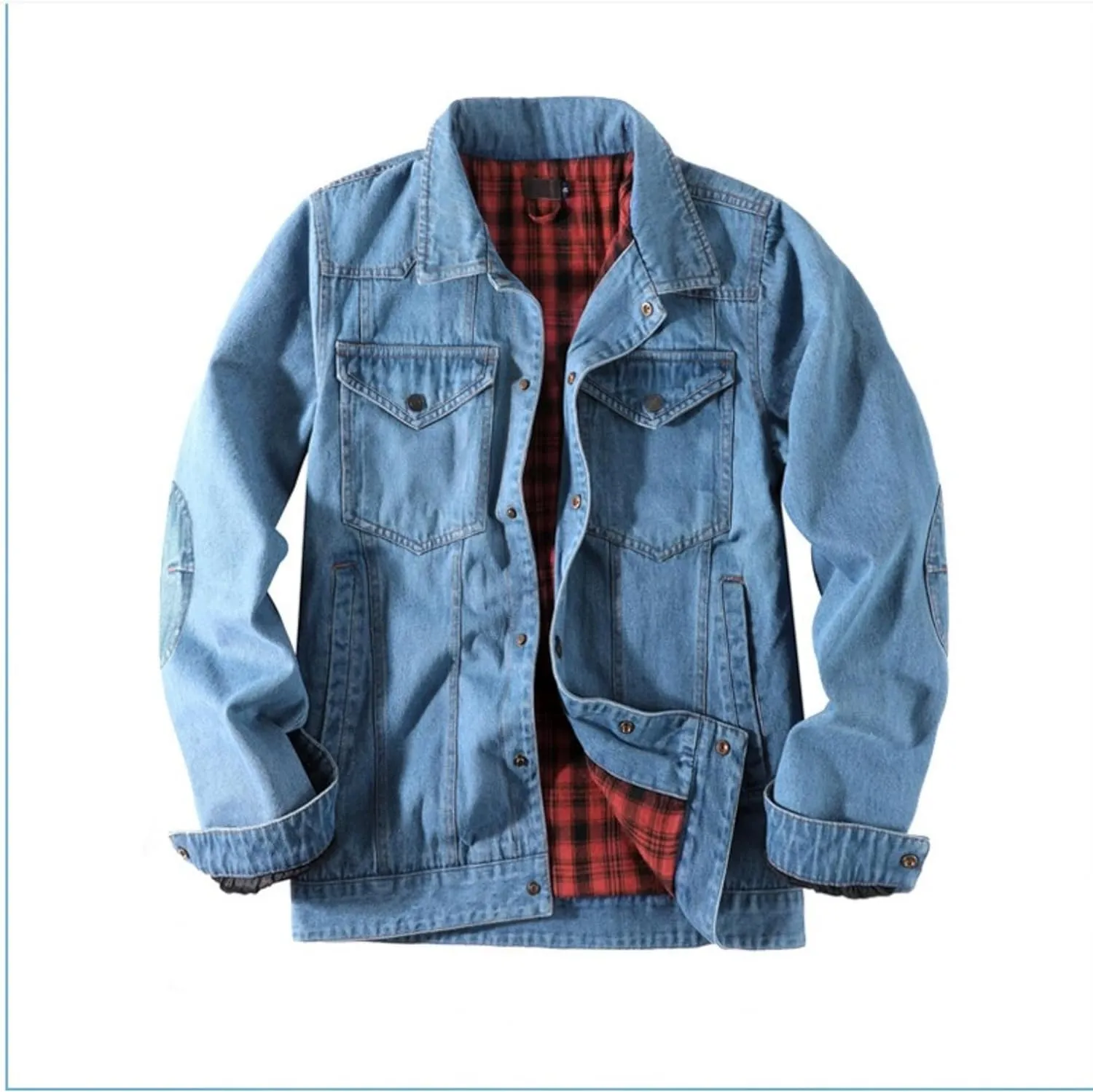 Men's Cowboy Flannel Lined Coat Rugged Wear Vintage Denim Jacket Plaid Button Casual Trucker Coat