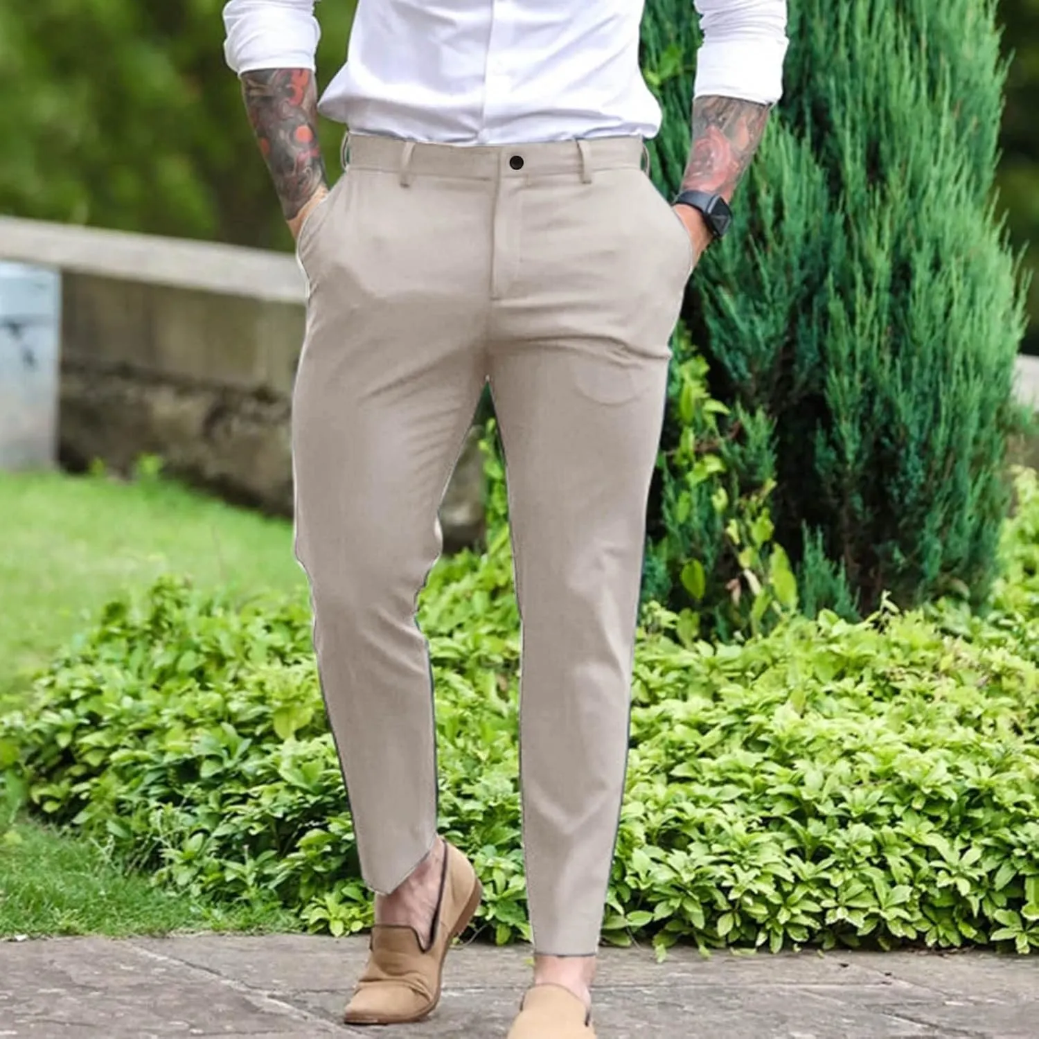 Mens Dress Pants,Fashion Slim Fit Chino Work Suit Pants Classic Expandable Waist Formal Dress Suit Trousers