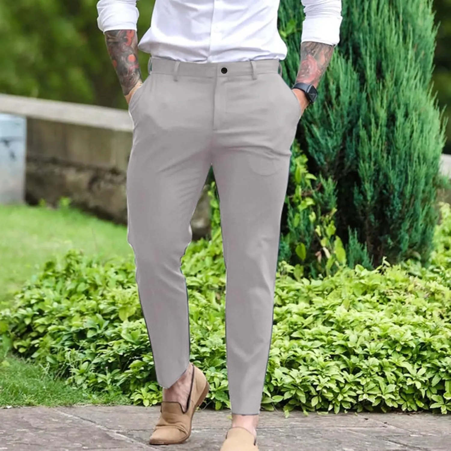 Mens Dress Pants,Fashion Slim Fit Chino Work Suit Pants Classic Expandable Waist Formal Dress Suit Trousers