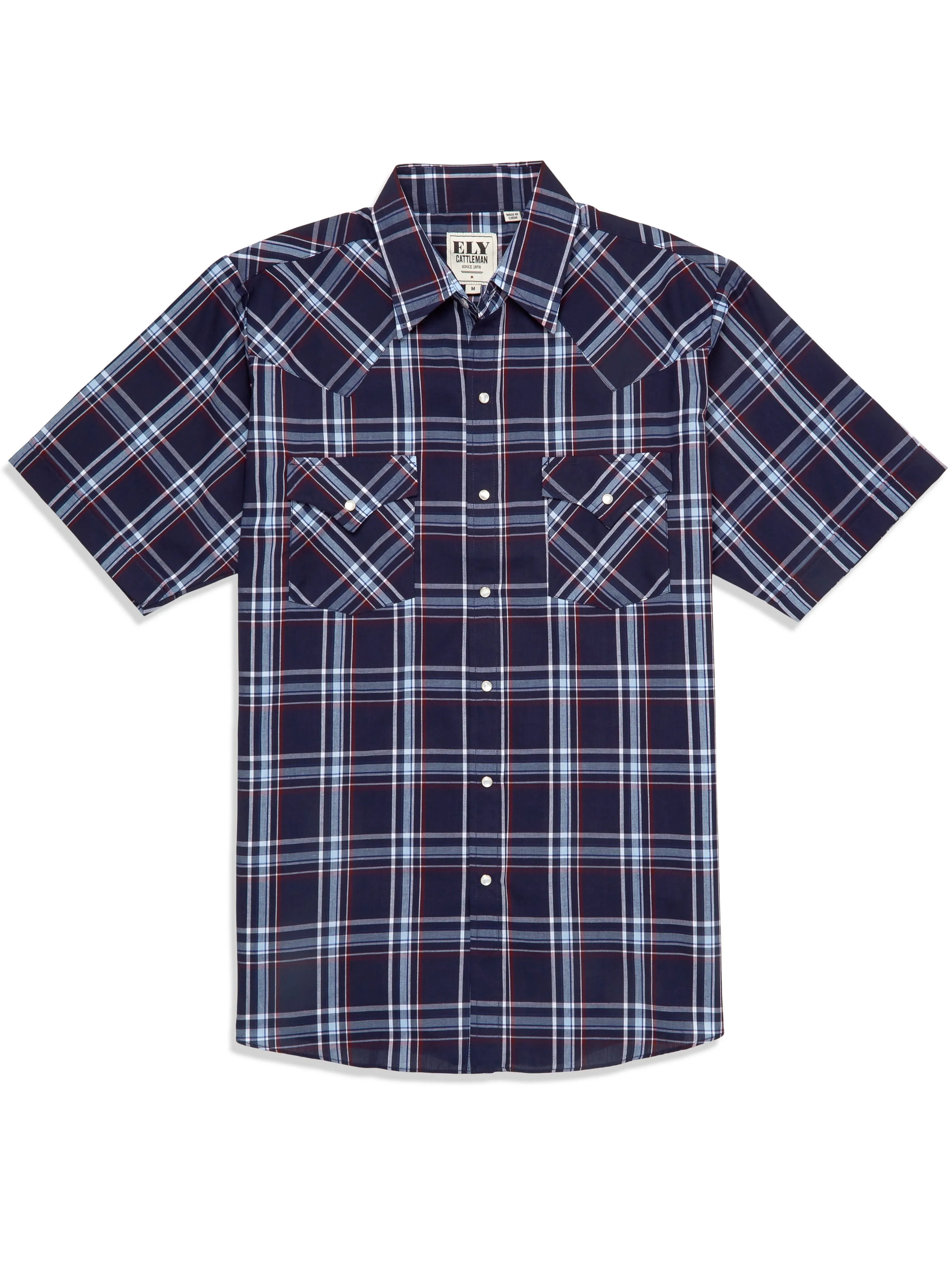 Men's Ely Cattleman Short Sleeve Plaid Western Snap Shirt