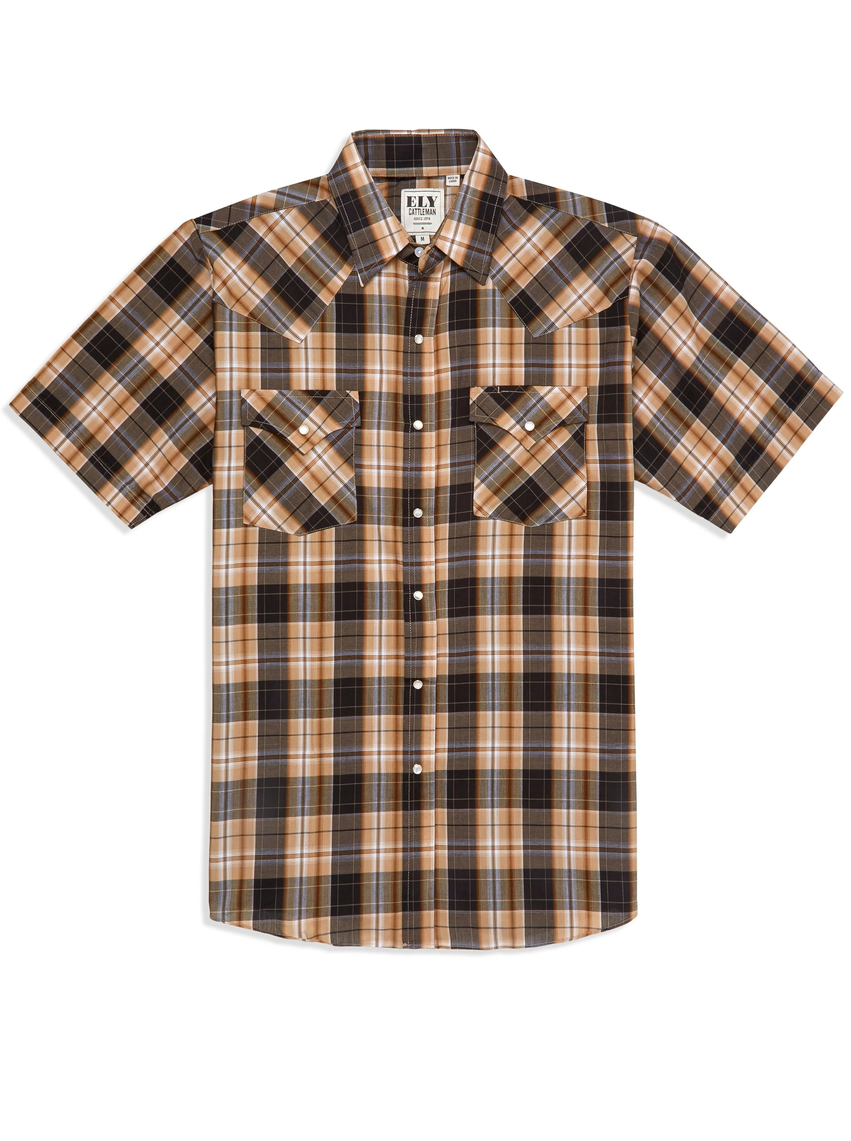 Men's Ely Cattleman Short Sleeve Plaid Western Snap Shirt