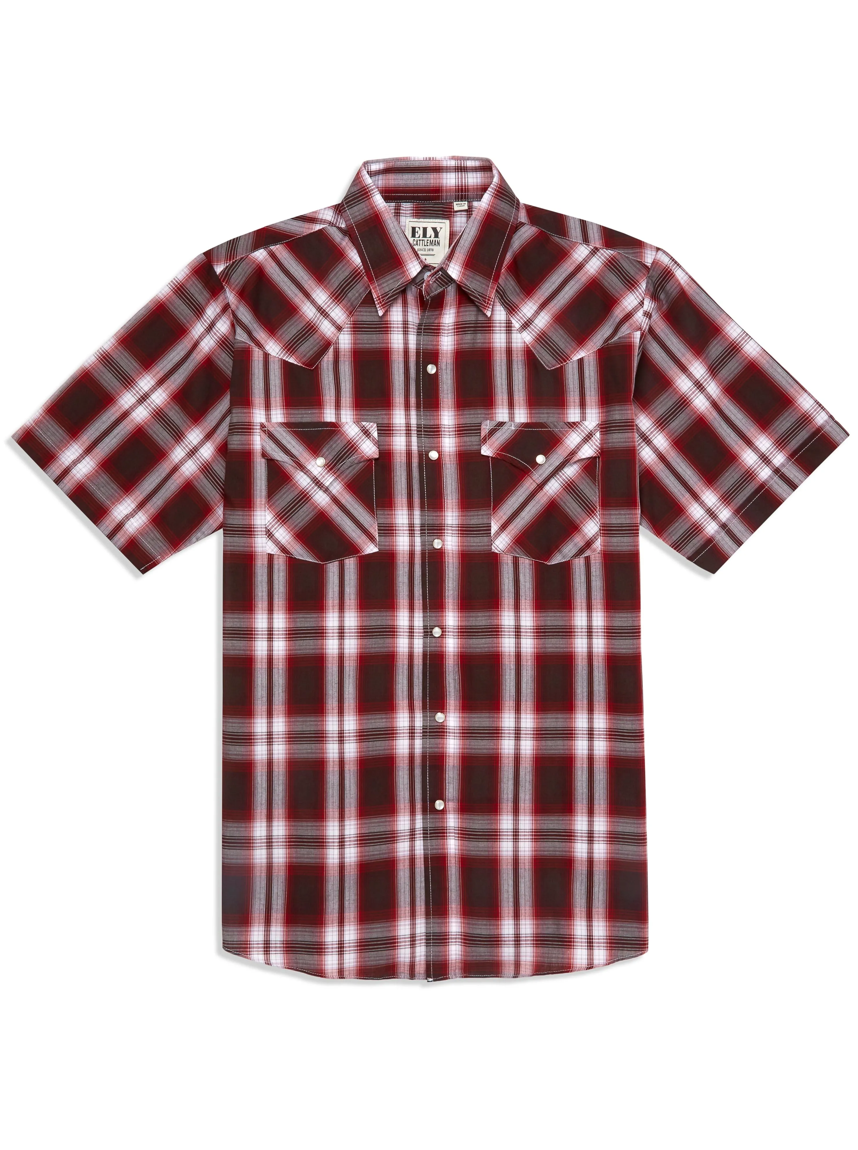 Men's Ely Cattleman Short Sleeve Plaid Western Snap Shirt