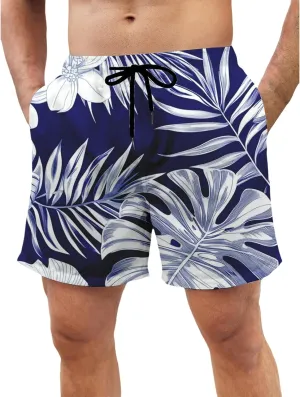Mens Hawaiian Beach Shorts Drawstring Elastic Waist Summer Swim Trunks Fashion Lightweight Tropical Vacation Shorts