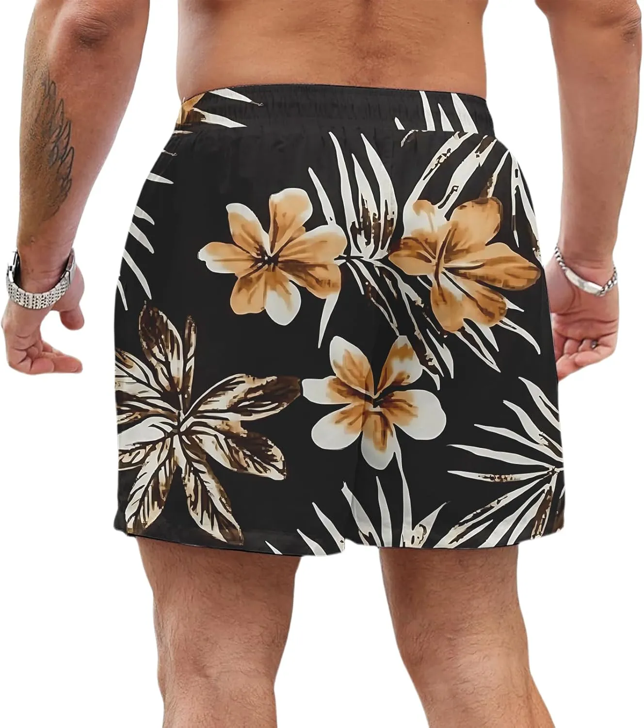 Mens Hawaiian Beach Shorts Drawstring Elastic Waist Summer Swim Trunks Fashion Lightweight Tropical Vacation Shorts