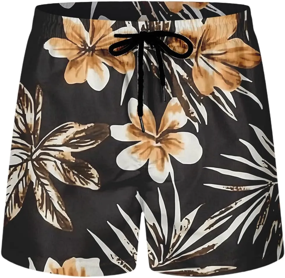 Mens Hawaiian Beach Shorts Drawstring Elastic Waist Summer Swim Trunks Fashion Lightweight Tropical Vacation Shorts