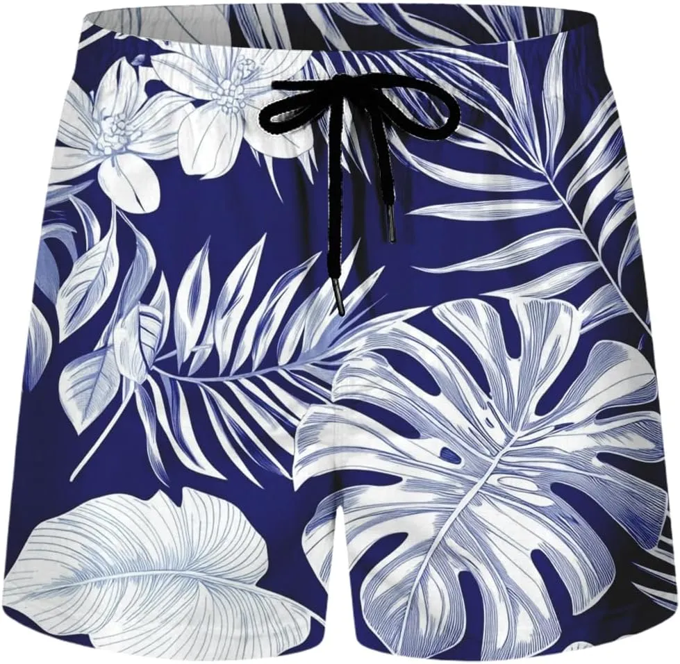 Mens Hawaiian Beach Shorts Drawstring Elastic Waist Summer Swim Trunks Fashion Lightweight Tropical Vacation Shorts