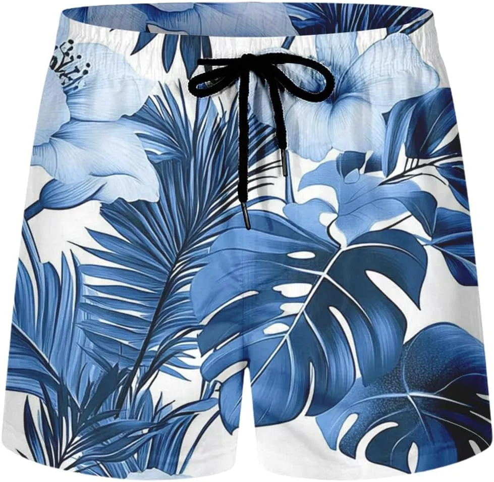 Mens Hawaiian Beach Shorts Drawstring Elastic Waist Summer Swim Trunks Fashion Lightweight Tropical Vacation Shorts