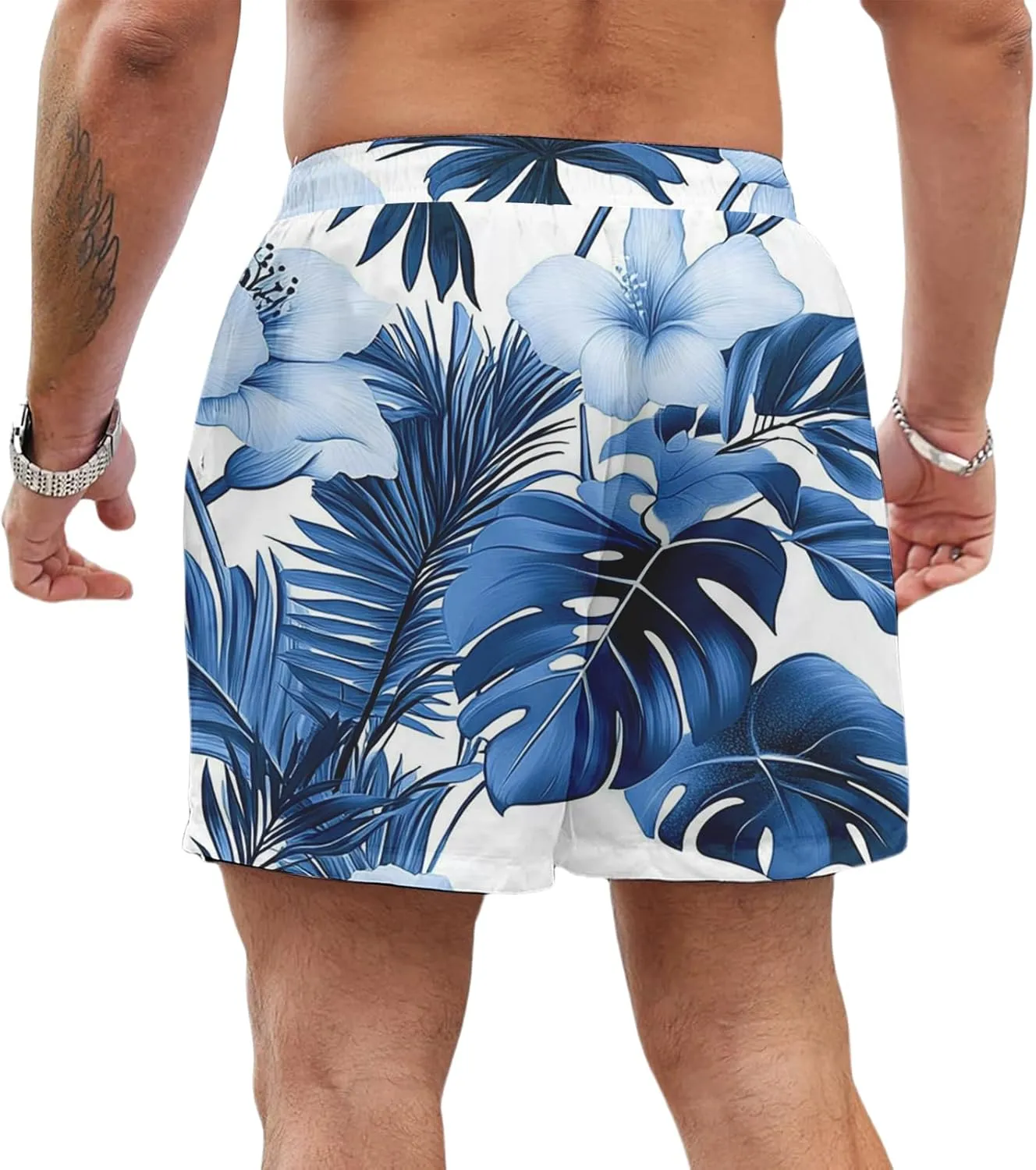 Mens Hawaiian Beach Shorts Drawstring Elastic Waist Summer Swim Trunks Fashion Lightweight Tropical Vacation Shorts