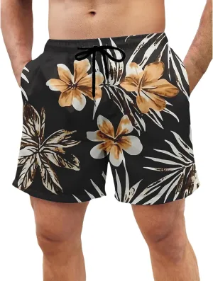 Mens Hawaiian Beach Shorts Drawstring Elastic Waist Summer Swim Trunks Fashion Lightweight Tropical Vacation Shorts