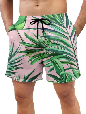 Mens Hawaiian Beach Shorts Drawstring Elastic Waist Summer Swim Trunks Fashion Lightweight Tropical Vacation Shorts