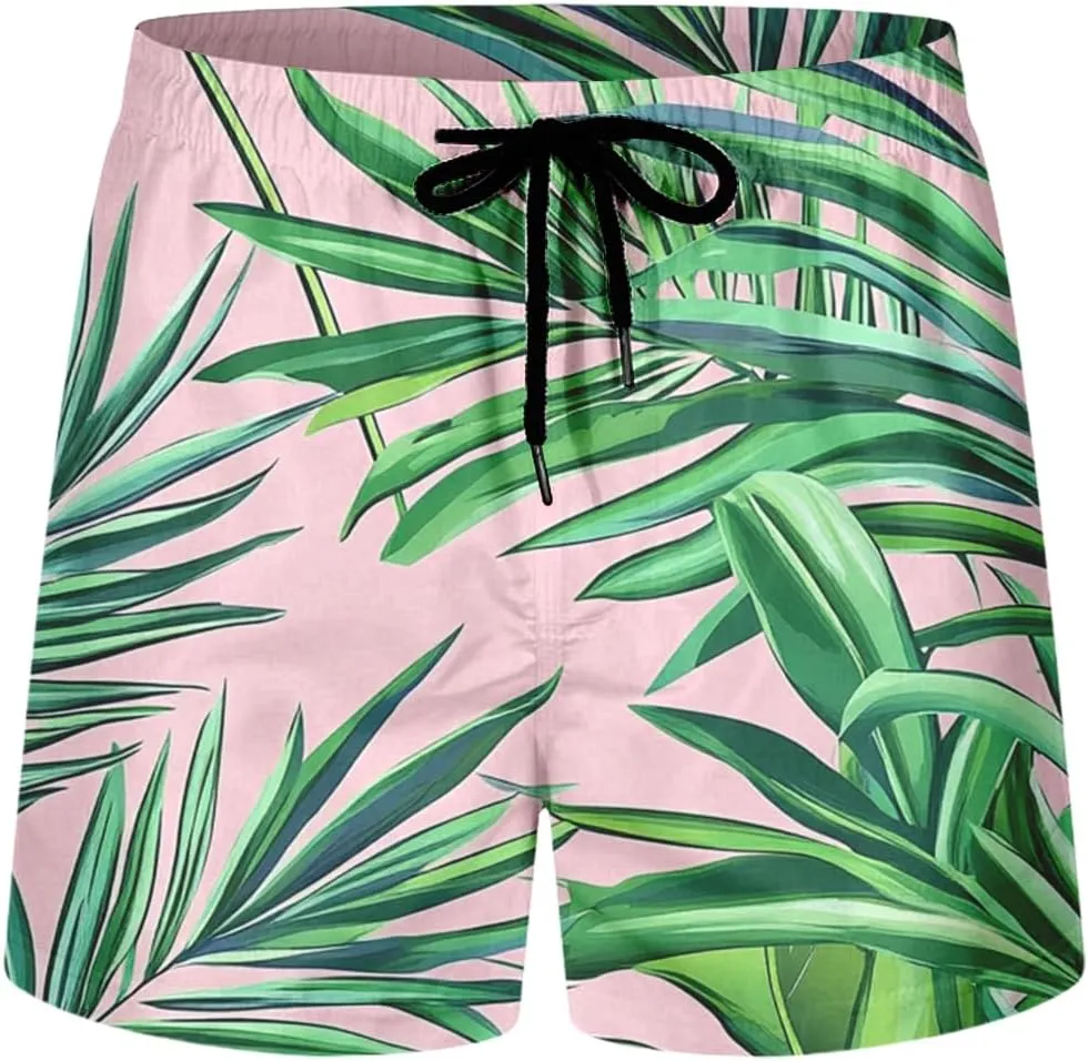 Mens Hawaiian Beach Shorts Drawstring Elastic Waist Summer Swim Trunks Fashion Lightweight Tropical Vacation Shorts