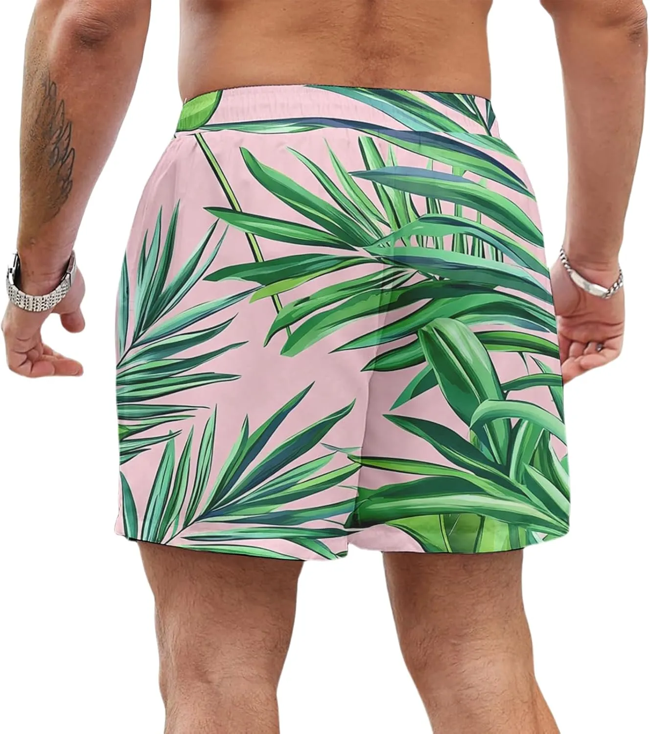 Mens Hawaiian Beach Shorts Drawstring Elastic Waist Summer Swim Trunks Fashion Lightweight Tropical Vacation Shorts
