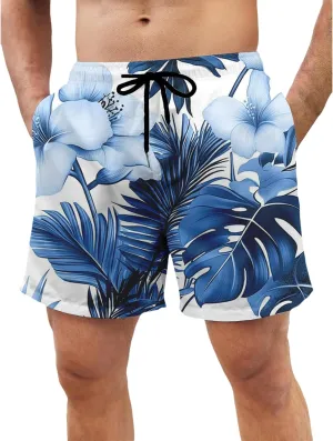 Mens Hawaiian Beach Shorts Drawstring Elastic Waist Summer Swim Trunks Fashion Lightweight Tropical Vacation Shorts
