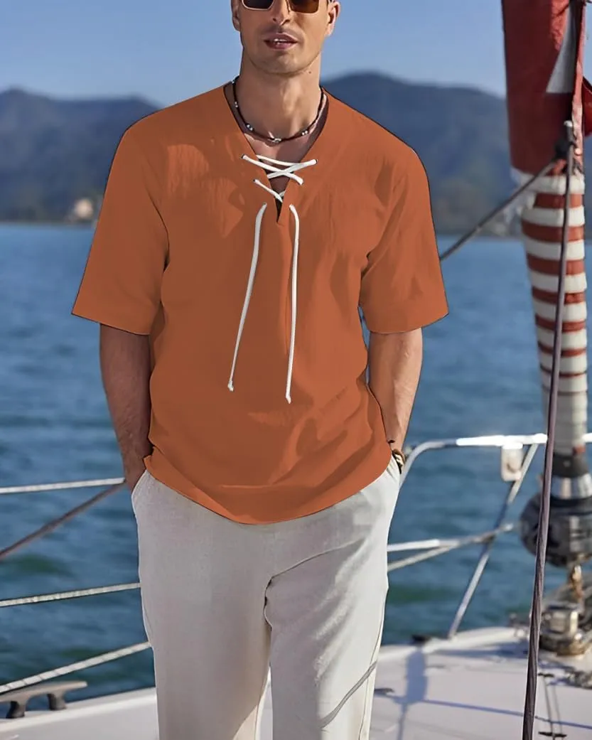 Men's Henley Shirts V-Neck Lace-Up Medieval Beach Resorts Retro Shirt