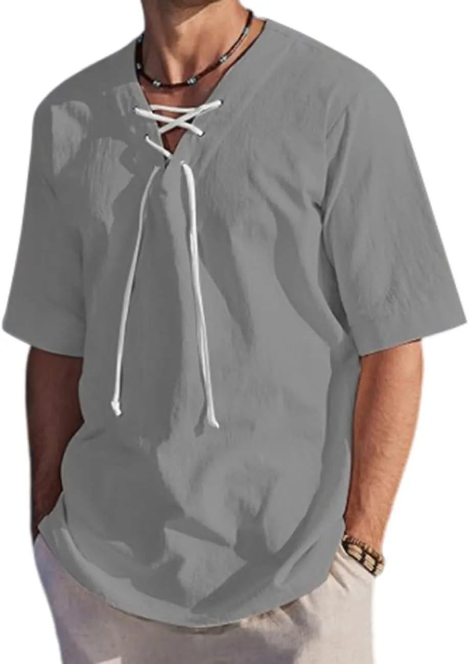 Men's Henley Shirts V-Neck Lace-Up Medieval Beach Resorts Retro Shirt