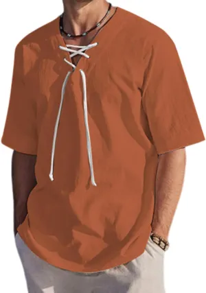 Men's Henley Shirts V-Neck Lace-Up Medieval Beach Resorts Retro Shirt