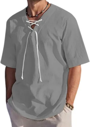 Men's Henley Shirts V-Neck Lace-Up Medieval Beach Resorts Retro Shirt