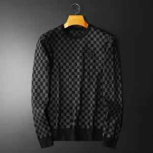 Men's Long Sleeve Lattice Contrast Color Pullover Sweater