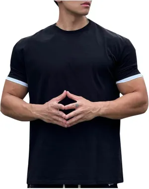 Mens Short Sleeve Workout Shirts Casual Crew-Neck Slim Fit Stretch Cotton Shirt Quick Dry Mens Gym Shirts