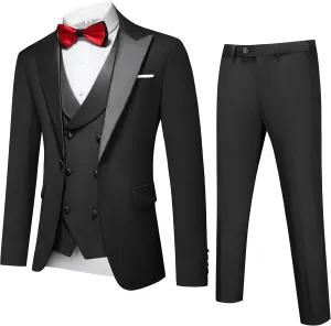 Men's Slim Fit 3-Piece Suit Set - Formal Wedding Tuxedo Suit with Blazer, Vest & Pants for Prom, Business