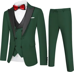 Men's Slim Fit 3-Piece Suit Set - Formal Wedding Tuxedo Suit with Blazer, Vest & Pants for Prom, Business