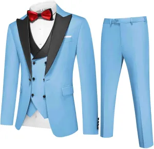 Men's Slim Fit 3-Piece Suit Set - Formal Wedding Tuxedo Suit with Blazer, Vest & Pants for Prom, Business