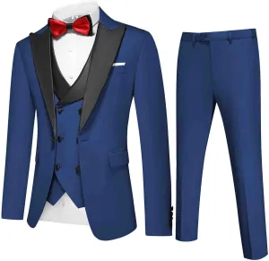 Men's Slim Fit 3-Piece Suit Set - Formal Wedding Tuxedo Suit with Blazer, Vest & Pants for Prom, Business
