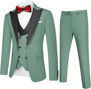 Men's Slim Fit 3-Piece Suit Set - Formal Wedding Tuxedo Suit with Blazer, Vest & Pants for Prom, Business