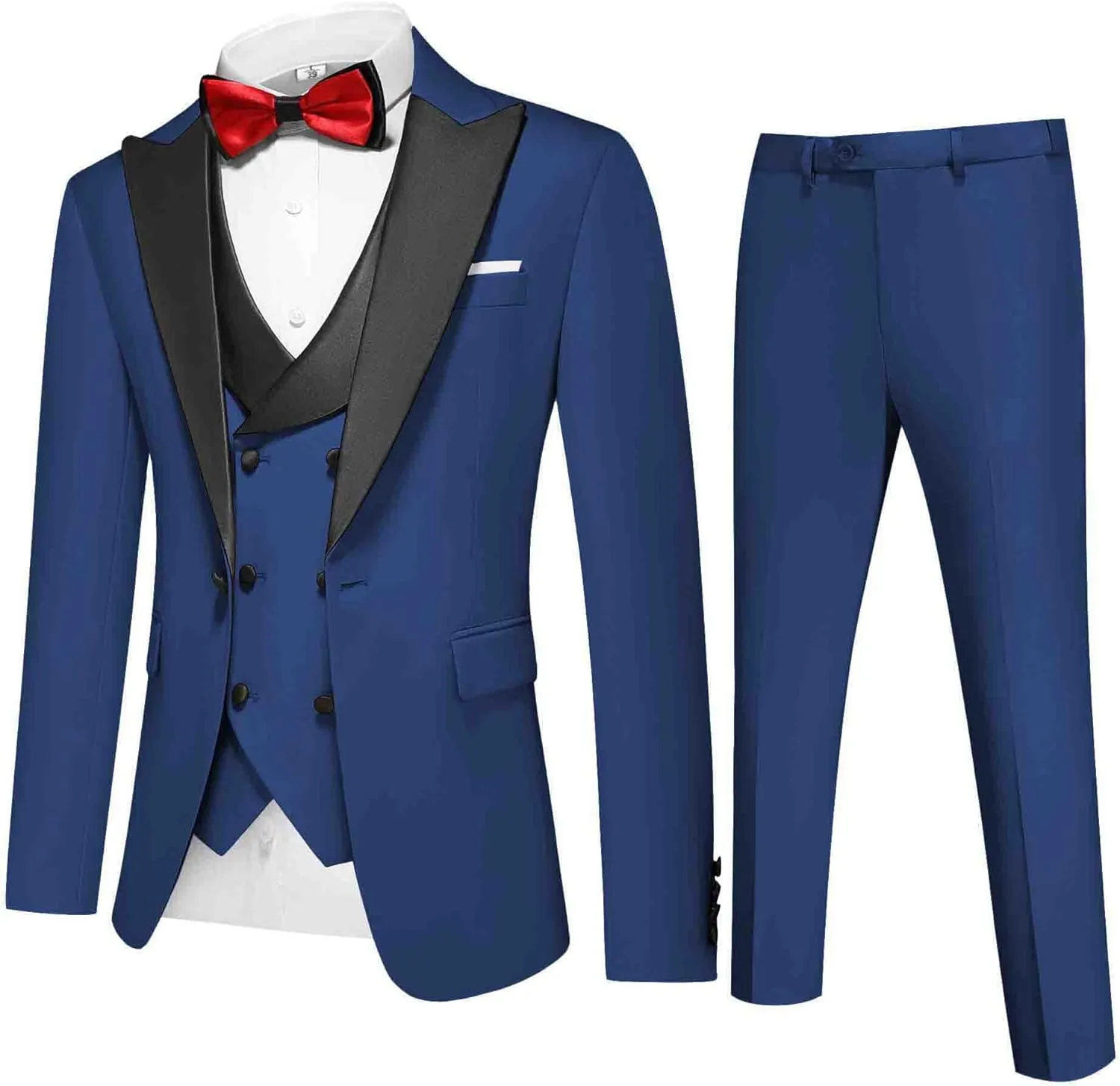 Men's Slim Fit 3-Piece Suit Set - Formal Wedding Tuxedo Suit with Blazer, Vest & Pants for Prom, Business