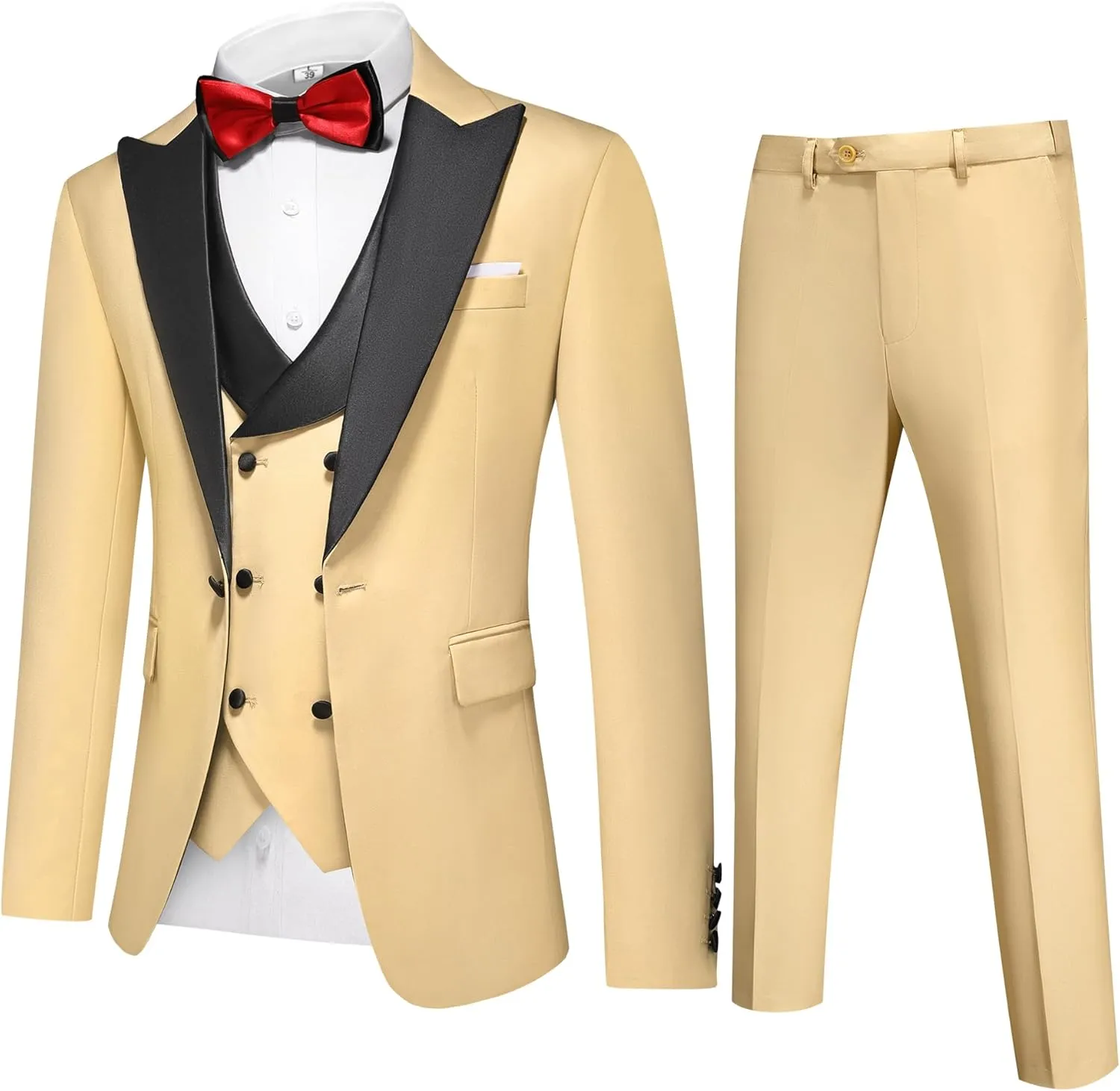 Men's Slim Fit 3-Piece Suit Set - Formal Wedding Tuxedo Suit with Blazer, Vest & Pants for Prom, Business