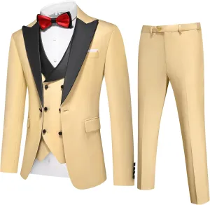 Men's Slim Fit 3-Piece Suit Set - Formal Wedding Tuxedo Suit with Blazer, Vest & Pants for Prom, Business