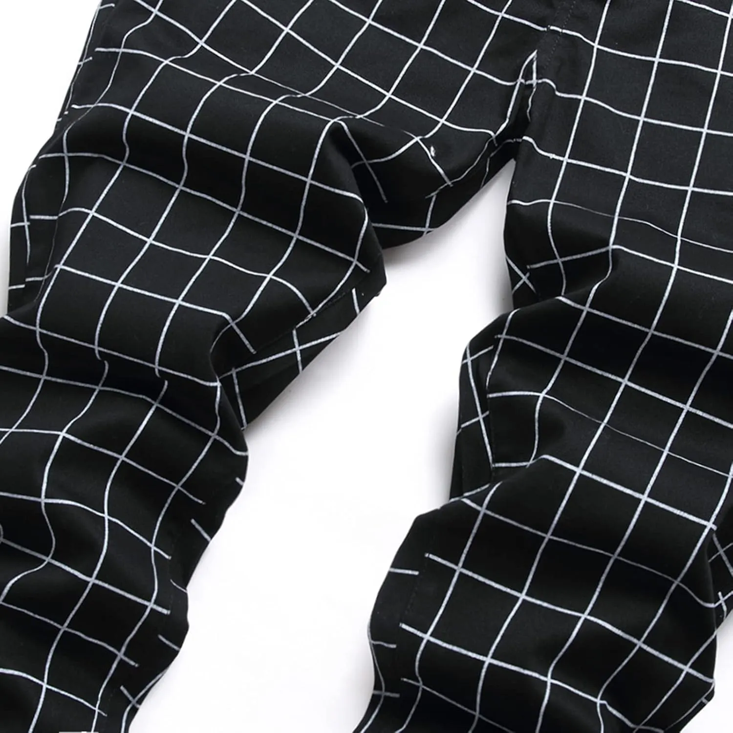 Men's Slim Fit Stretch Plaid Dress Pants Regular Fit Casual Flat-Front Skinny Pencil Pants Business Fashion Chinos Trousers