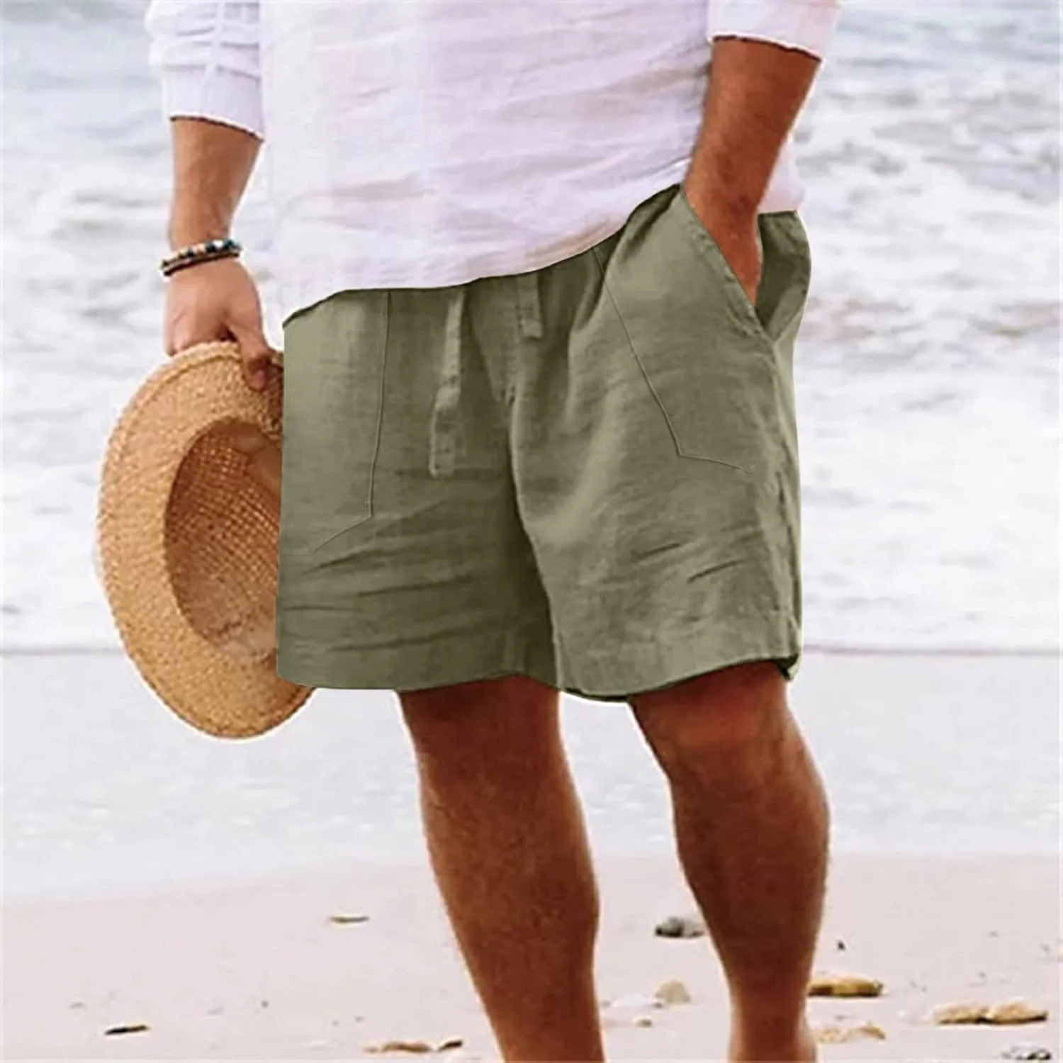 Mens Summer Linen Elastic Shorts Shorts Beach Shorts Casual Cotton Linen Shorts Mens Summer Linen Elastic Shorts