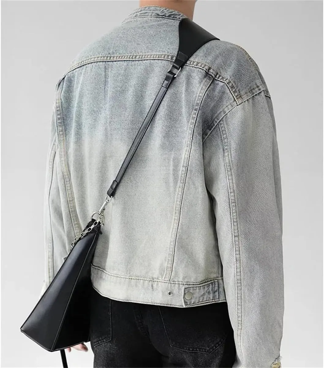 Men's Washed Denim Jacket Hip Hop Retro Loose Short Denim Jacket Unisex Zipper Bomber Jacket