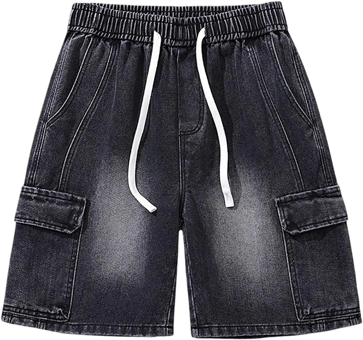 Men's Wide Leg Y2K Hip Hop Long Jean Shorts Work Denim Shorts with Pockets Summer Casual Streetwear
