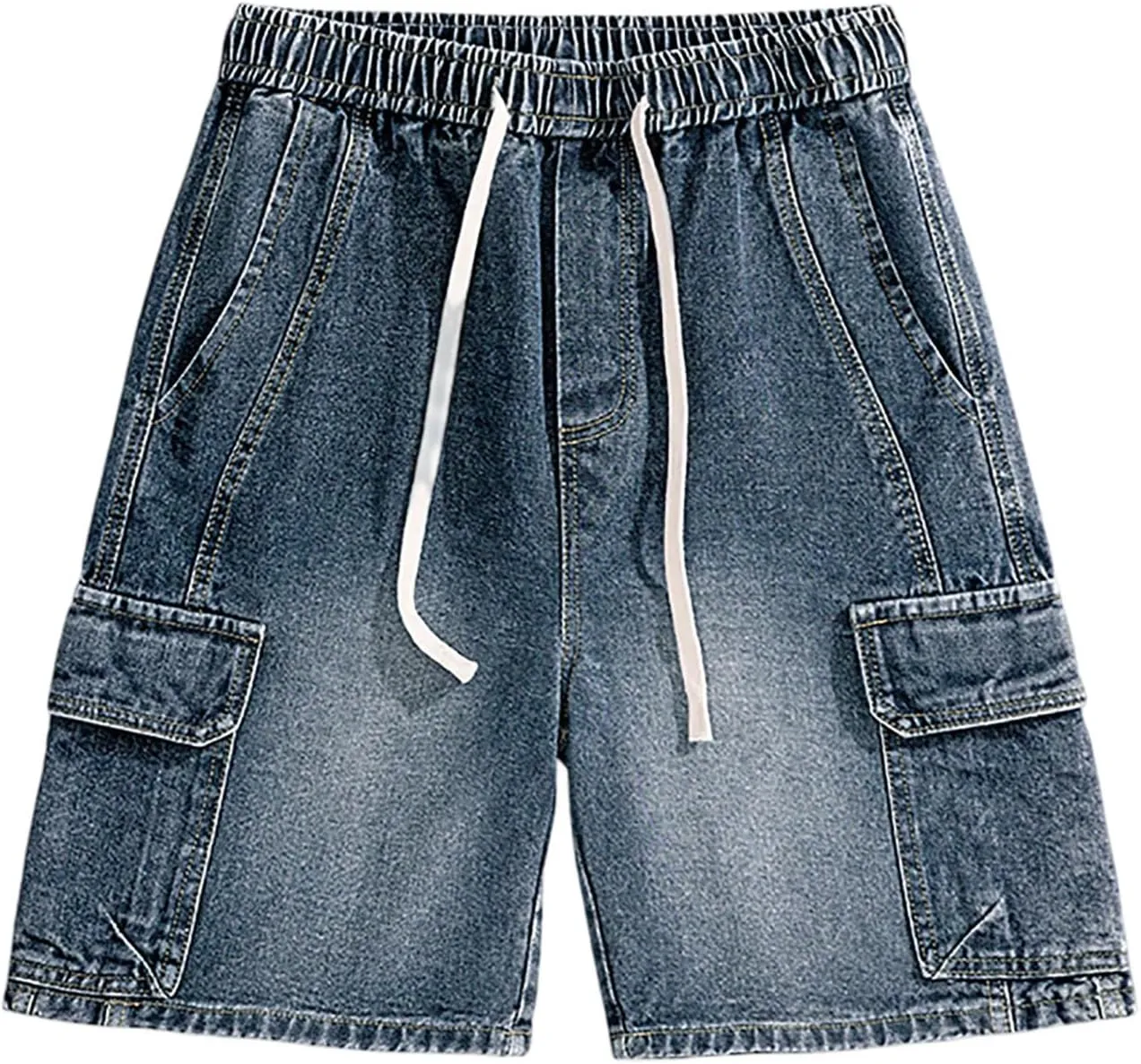 Men's Wide Leg Y2K Hip Hop Long Jean Shorts Work Denim Shorts with Pockets Summer Casual Streetwear