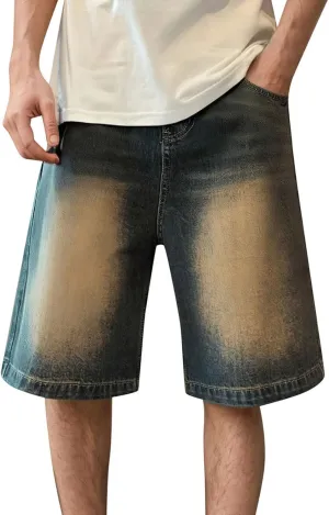 Mens Y2K Baggy Jean Shorts Summer Casual Hip Hop Skateboard Pants Loose Denim Shorts with Pockets Streetwear