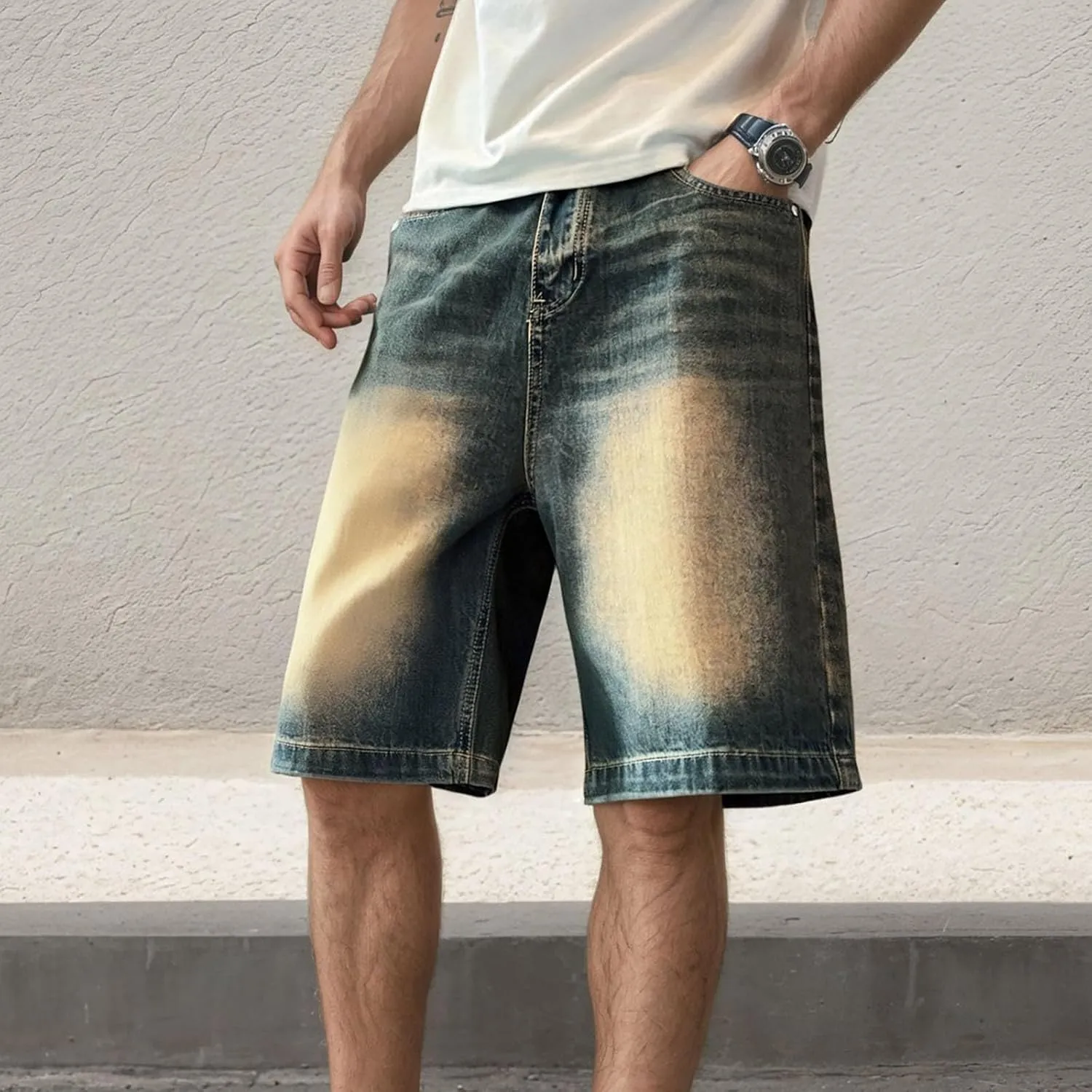 Mens Y2K Baggy Jean Shorts Summer Casual Hip Hop Skateboard Pants Loose Denim Shorts with Pockets Streetwear