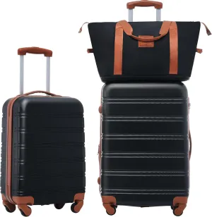 Merax Luggage Set Carry On Luggage with TSA Lock Hard Shell Suitcases & Travel Bag Dual Spinner Wheels Lightweight Durable Travel Set (Black and Brown, 3 PC(20 24 Bag))