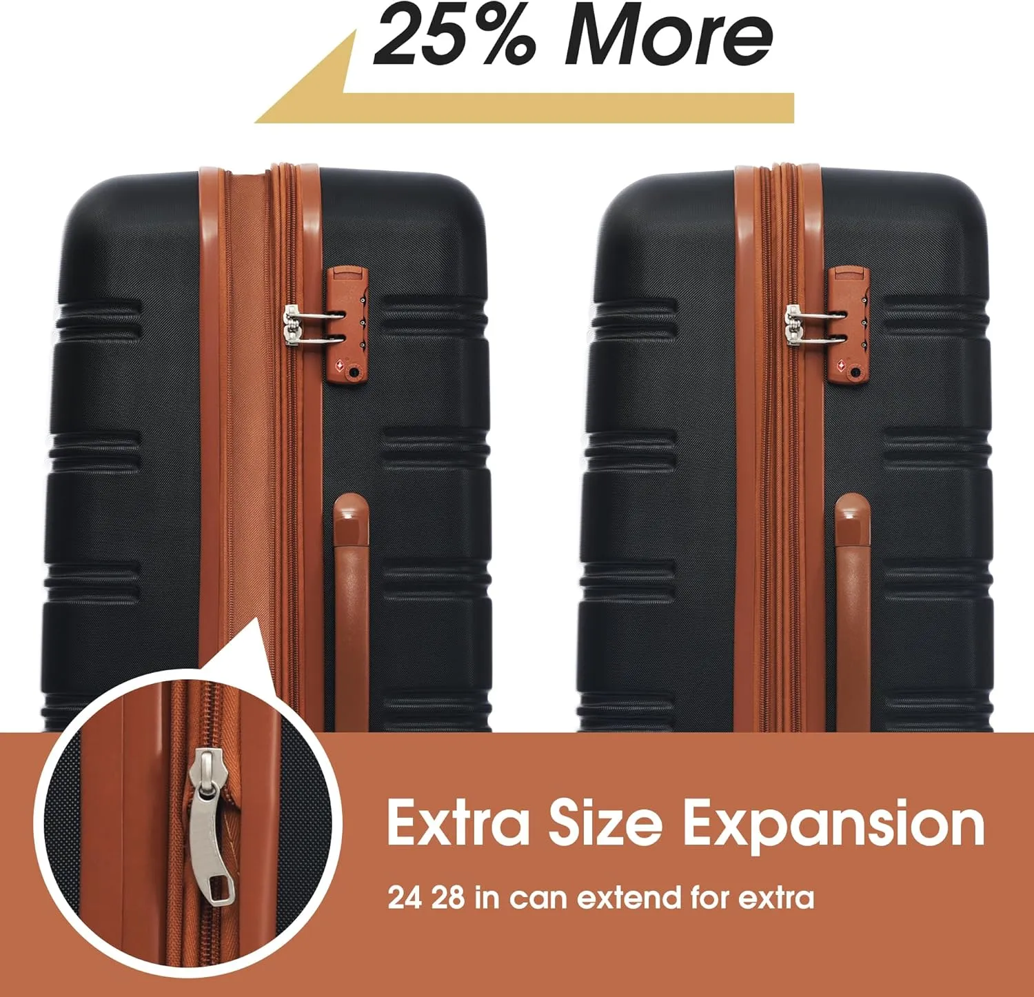 Merax Luggage Set Carry On Luggage with TSA Lock Hard Shell Suitcases & Travel Bag Dual Spinner Wheels Lightweight Durable Travel Set (Black and Brown, 3 PC(20 24 Bag))