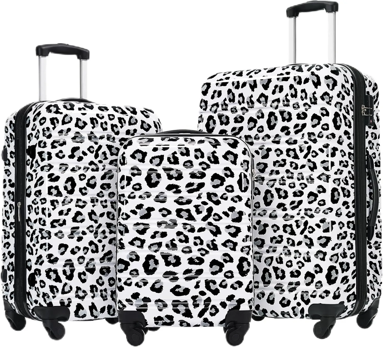Merax Luggage Set Carry On Luggage with TSA Lock Hard Shell Suitcases & Travel Bag Dual Spinner Wheels Lightweight Durable Travel Set (Black Leopard, 3 PC(20 24 28))